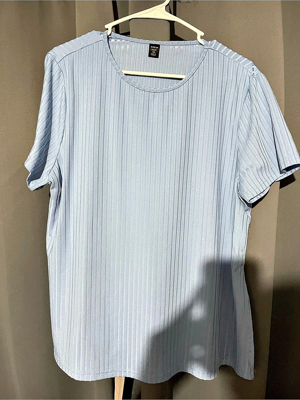 SHEIN EZwear Plus Size Solid Crew Neck Ribbed Knit Short Sleeve T-Shirt Ribbed